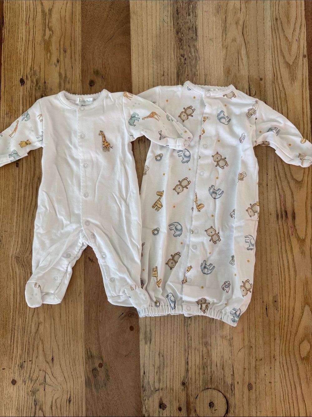 Neutral Animal-Print White Baby One-Piece Footie - 2-Pack